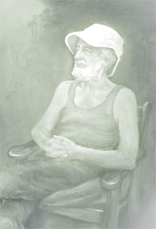 målning sittande man